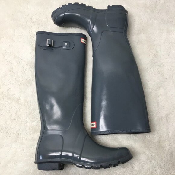 Hunter Women's Gray Glossy Tall Rain Boots Size 8 / 39 EU - Picture 12 of 16